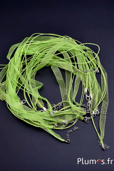 Collier sur ruban organza - long. 45 cm - lime